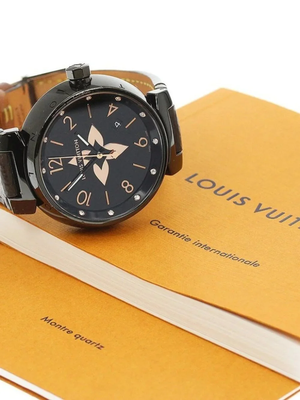 LOUIS VUITTON Tambour All Black GM QA049 12P diamond Quartz Men's Watch_967419